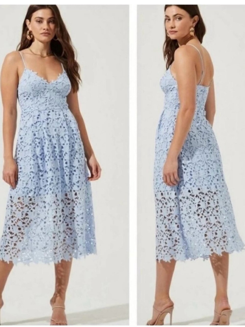 ASTR the label - Sky Blue Lace Midi Dress with Spaghetti Straps